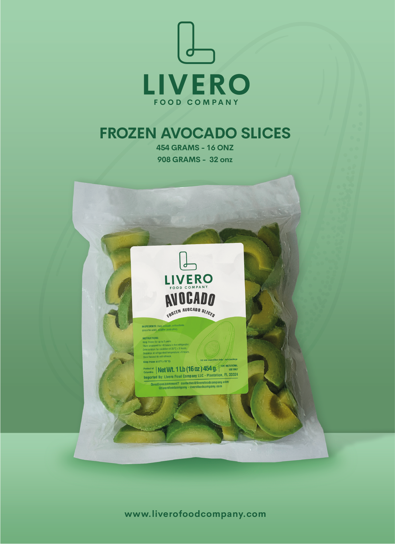 Frozen Avocado Slices Livero Food Company